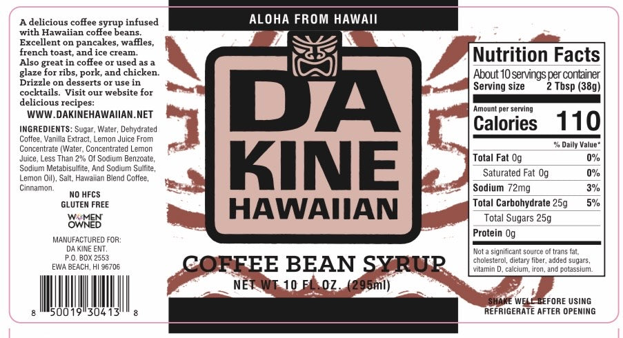Da Kine Hawaiian Kona Coffee Syrup