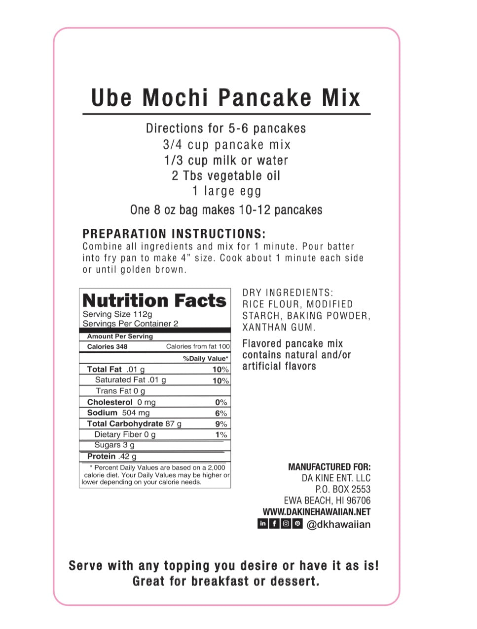 Gluten Free Ube Mochi Pancake Mix